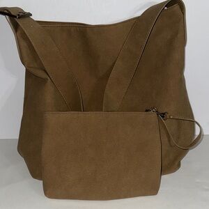 White Mountain Large Tote Bag Hobo Bag Tan Suede Like Shoulder Bag New